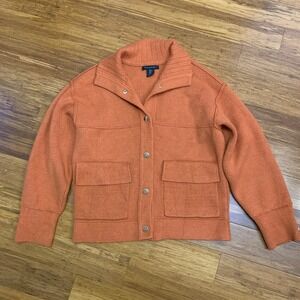 Tahari Knit Jacket Women Size Medium Snap Front Pocket Collared Cardigan Sweater